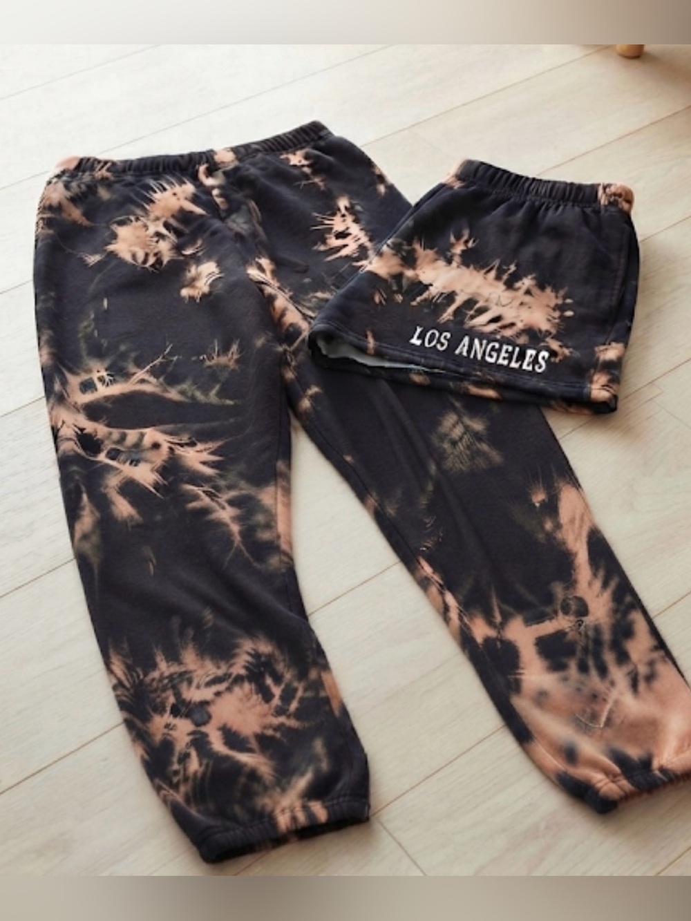 Black and Tan acid washed pj Pants and the Los Angeles matching shorts
